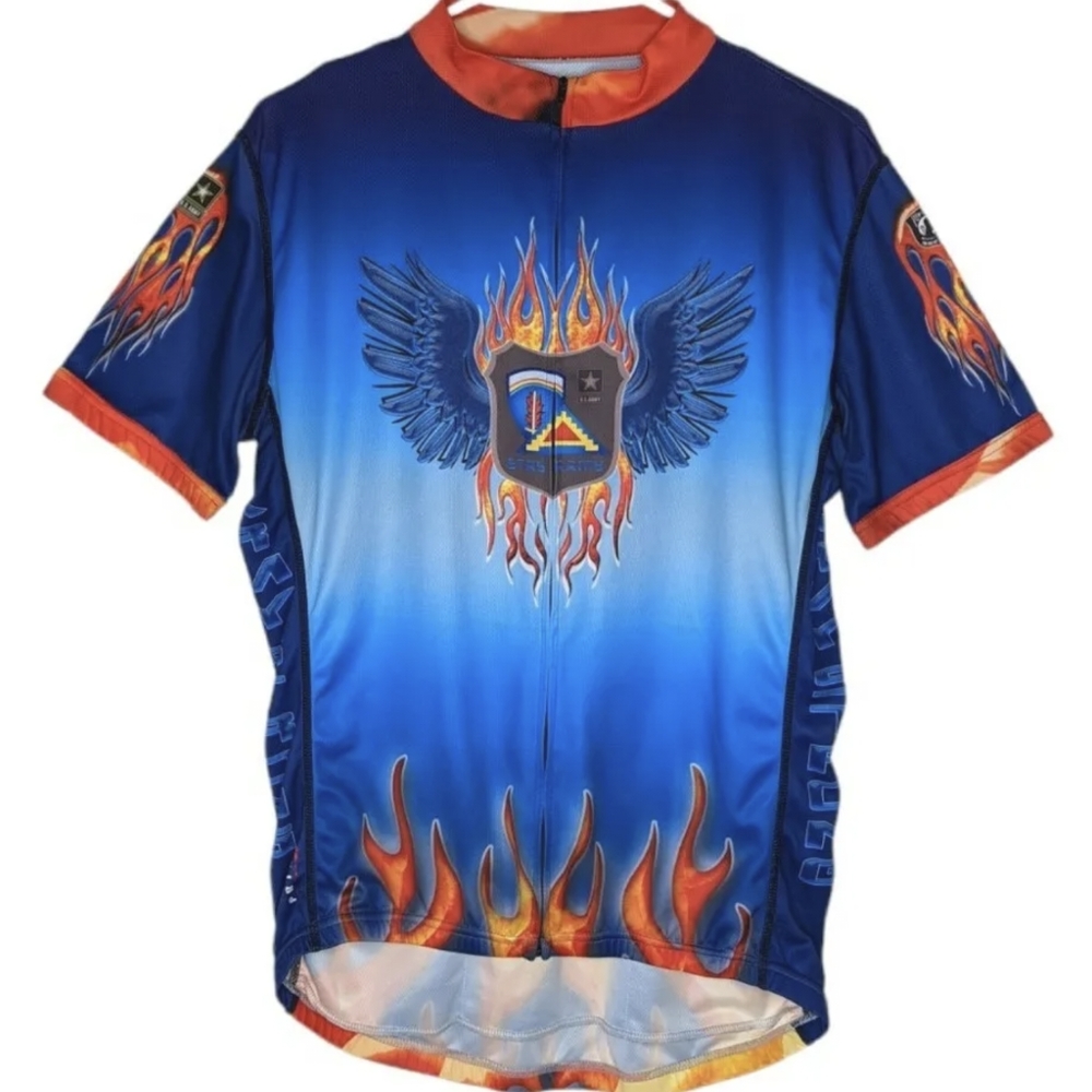 Vintage Primal Wear Cycling Jersey Men's Sz L Blue Army Strong Flames Full Zip - Picture 3 of 13